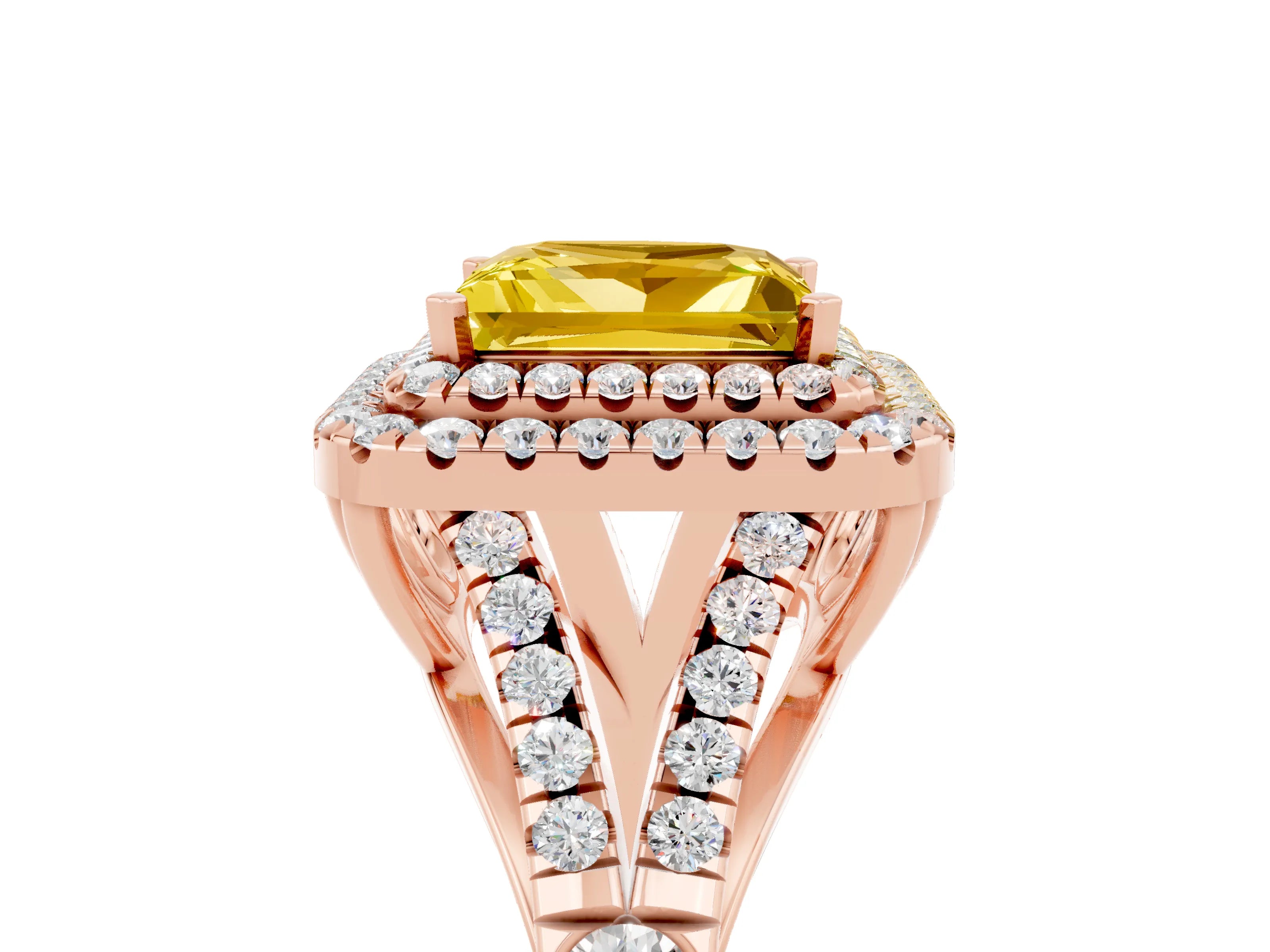 Rose gold Princess Cut Yellow Sapphire Pavé Split Shank Double Halo Engagement Ring_5