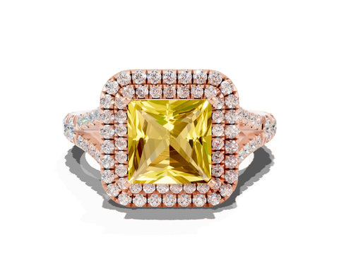 Rose gold Princess Cut Yellow Sapphire Pavé Split Shank Double Halo Engagement Ring