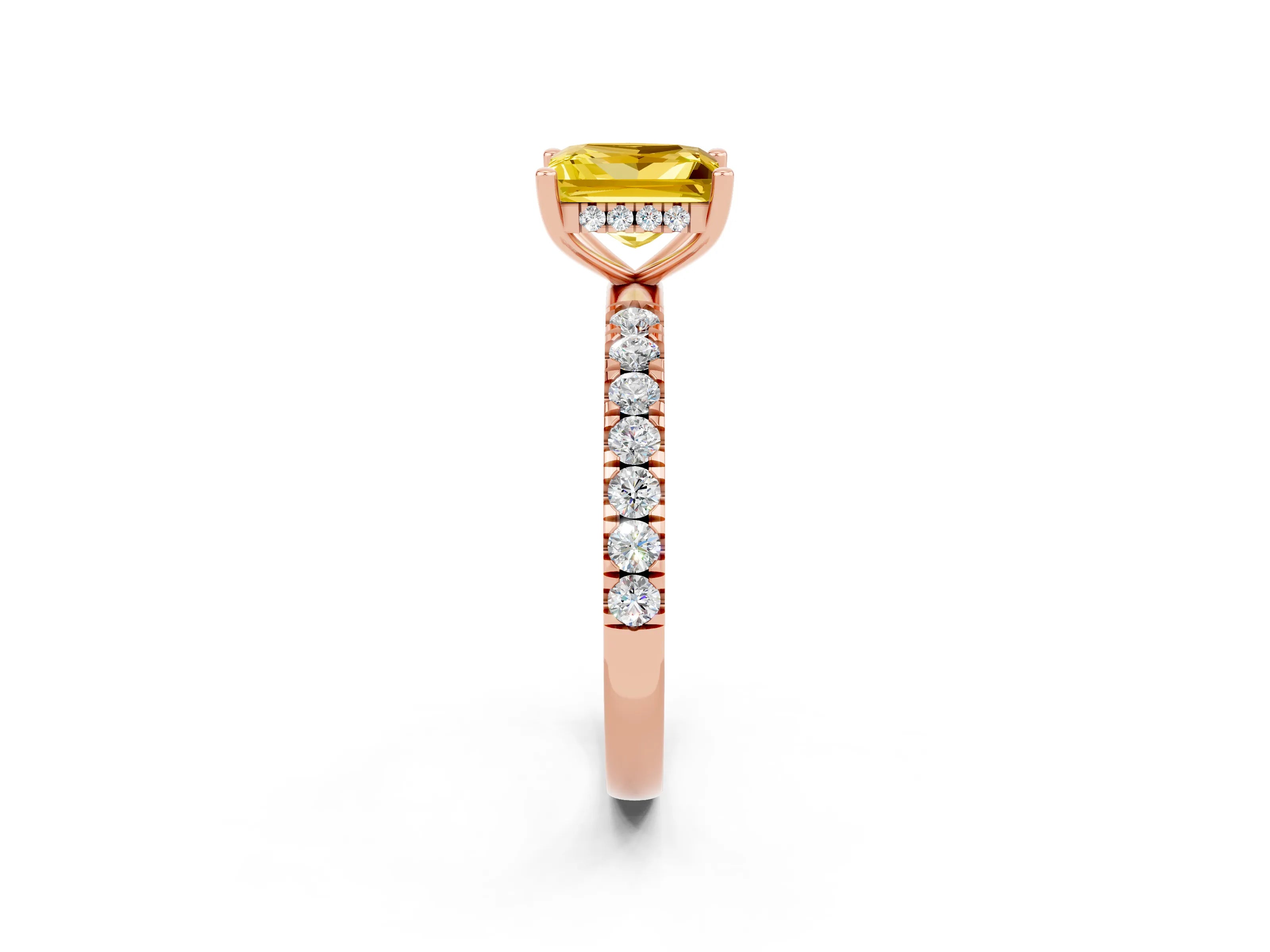 Rose gold Princess Cut Yellow Sapphire Pave Band Solitaire Ring with Four-Prong Setting_14