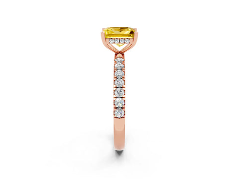 Rose gold Princess Cut Yellow Sapphire Pave Band Solitaire Ring with Four-Prong Setting_14