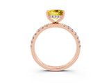 Rose gold Princess Cut Yellow Sapphire Pave Band Solitaire Ring with Four-Prong Setting_15