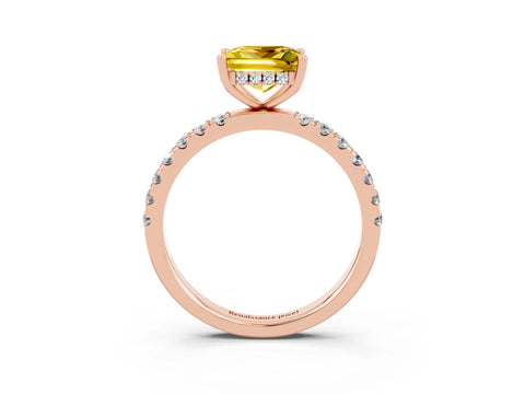 Rose gold Princess Cut Yellow Sapphire Pave Band Solitaire Ring with Four-Prong Setting_15