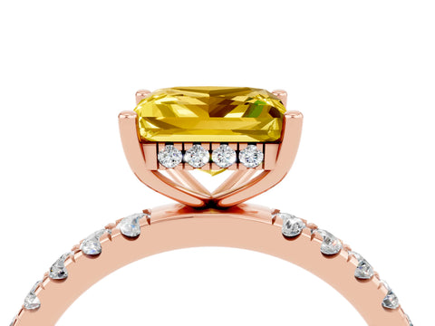 Rose gold Princess Cut Yellow Sapphire Pave Band Solitaire Ring with Four-Prong Setting_16