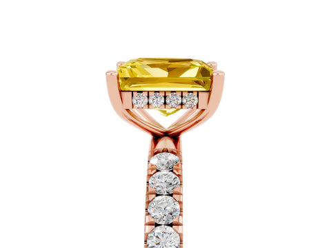 Rose gold Princess Cut Yellow Sapphire Pave Band Solitaire Ring with Four-Prong Setting_17