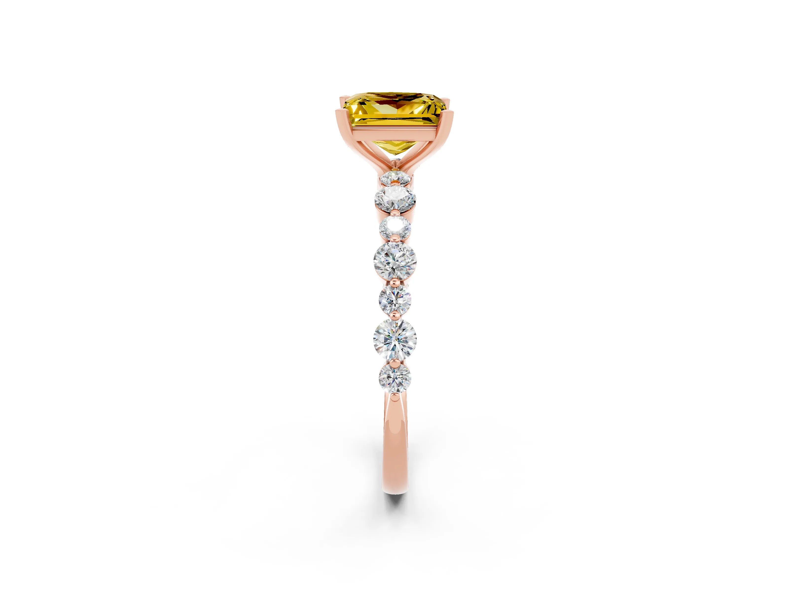 Rose gold Princess Cut Yellow Sapphire Prong Set Engagement Ring with Pavé Band_14
