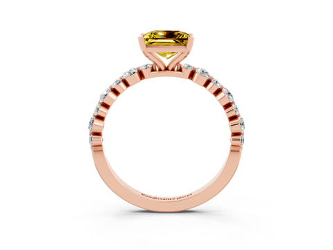 Rose gold Princess Cut Yellow Sapphire Prong Set Engagement Ring with Pavé Band_15