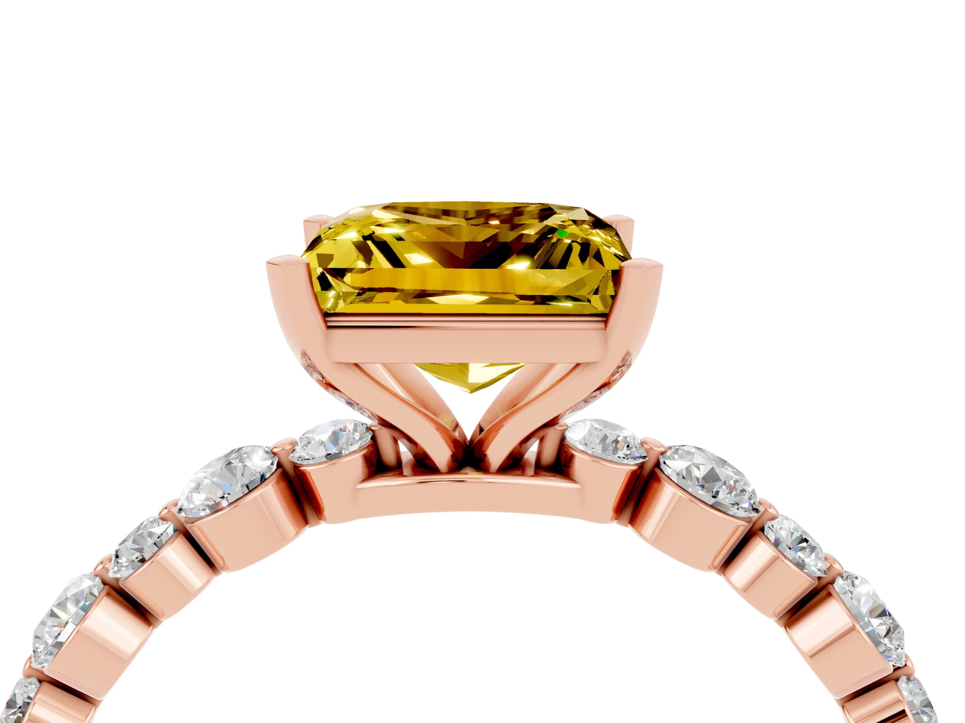Rose gold Princess Cut Yellow Sapphire Prong Set Engagement Ring with Pavé Band_16