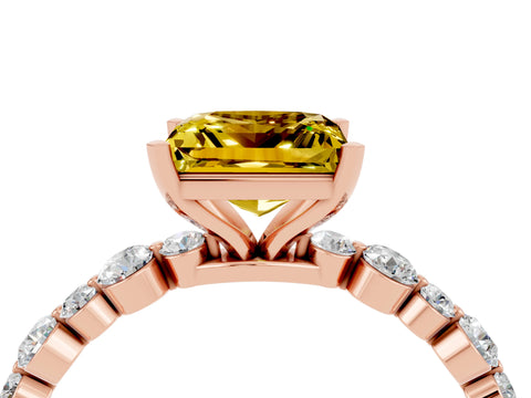 Rose gold Princess Cut Yellow Sapphire Prong Set Engagement Ring with Pavé Band_16