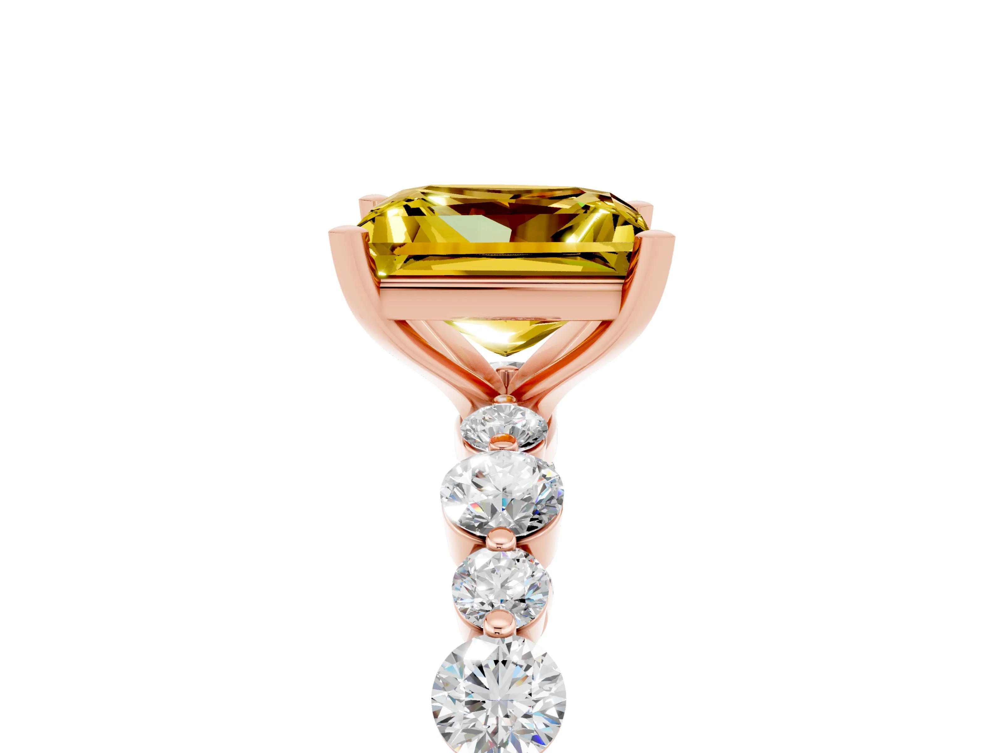 Rose gold Princess Cut Yellow Sapphire Prong Set Engagement Ring with Pavé Band_17