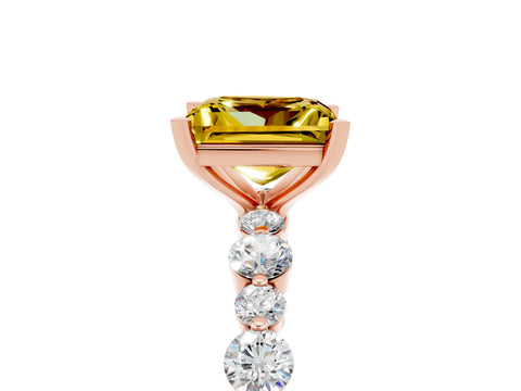 Rose gold Princess Cut Yellow Sapphire Prong Set Engagement Ring with Pavé Band_17