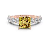 Rose gold Princess Cut Yellow Sapphire Prong Setting with Side Stones on a Pave Band_24