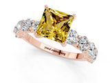 Rose gold Princess Cut Yellow Sapphire Prong Setting with Side Stones on a Pave Band_25