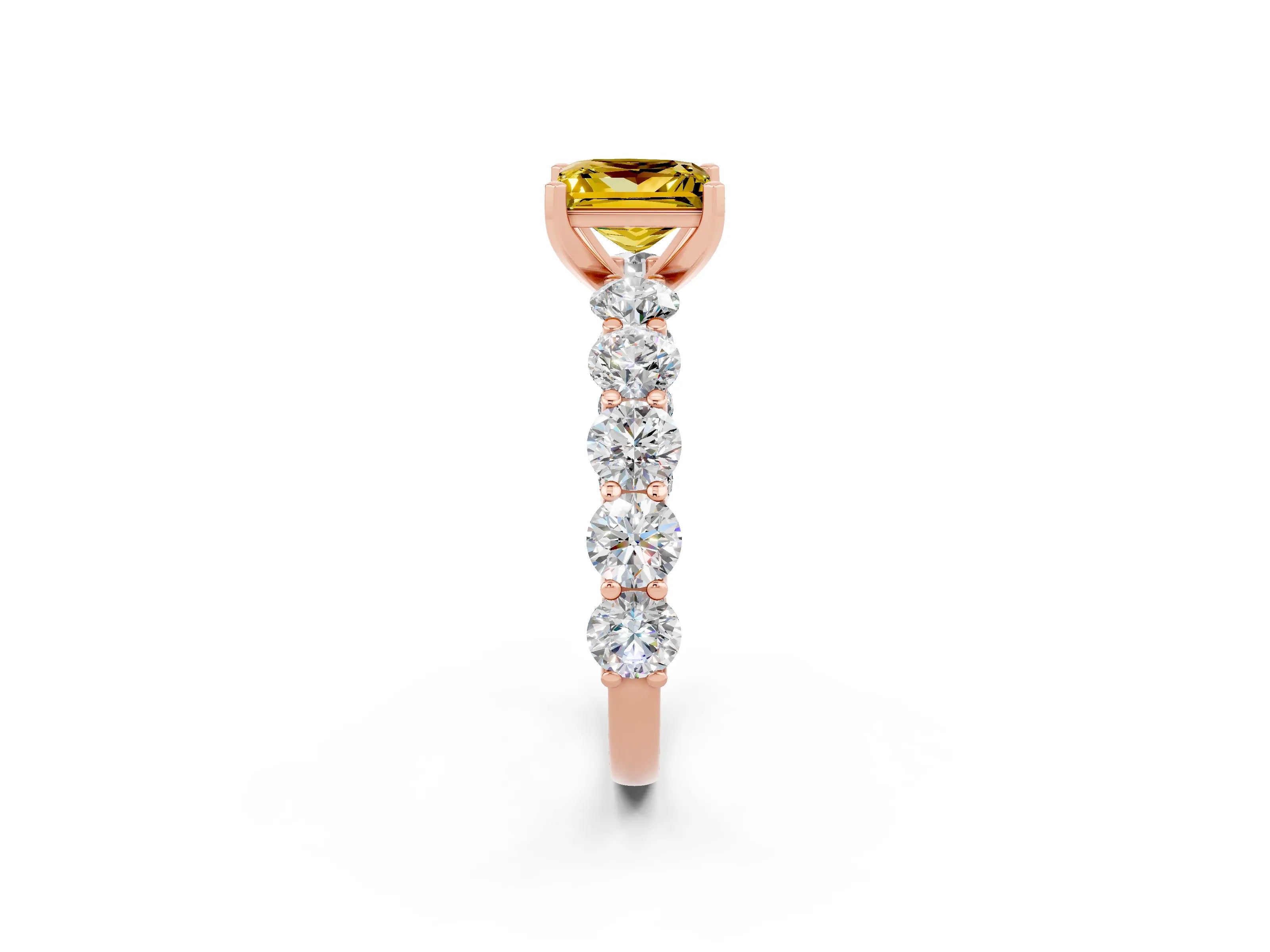 Rose gold Princess Cut Yellow Sapphire Prong Setting with Side Stones on a Pave Band_26