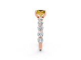 Rose gold Princess Cut Yellow Sapphire Prong Setting with Side Stones on a Pave Band_26