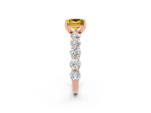 Rose gold Princess Cut Yellow Sapphire Prong Setting with Side Stones on a Pave Band_26