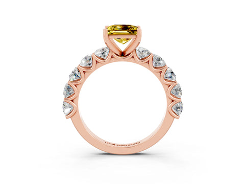 Rose gold Princess Cut Yellow Sapphire Prong Setting with Side Stones on a Pave Band_27