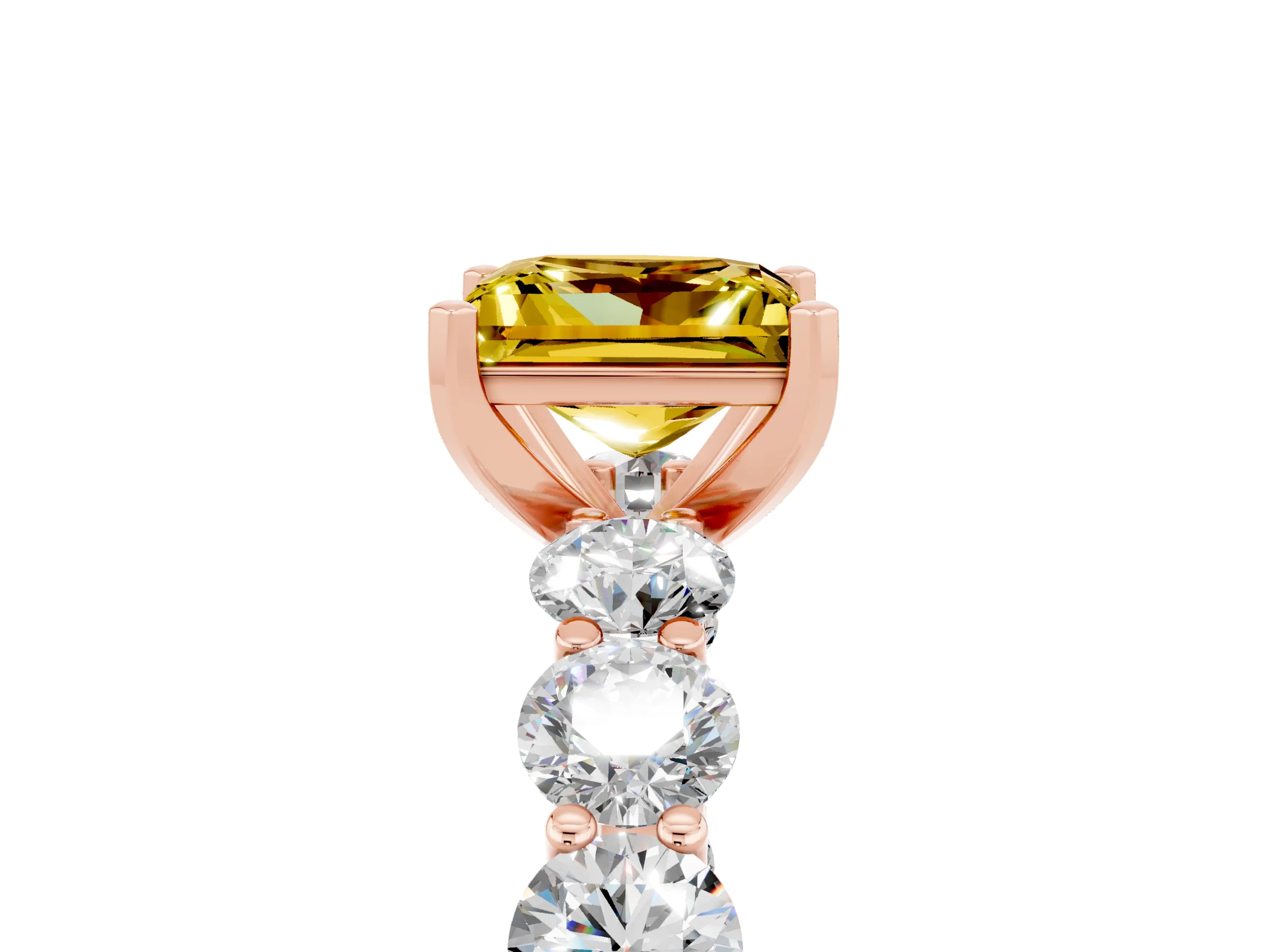 Rose gold Princess Cut Yellow Sapphire Prong Setting with Side Stones on a Pave Band_29