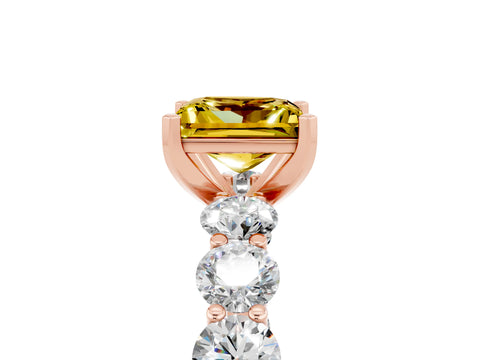 Rose gold Princess Cut Yellow Sapphire Prong Setting with Side Stones on a Pave Band_29