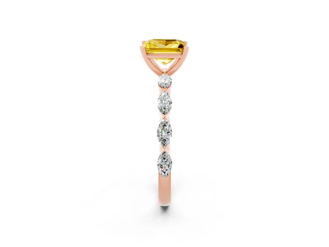 Rose gold Princess Cut Yellow Sapphire Ring with Marquise Side Stones and Prong Setting_14
