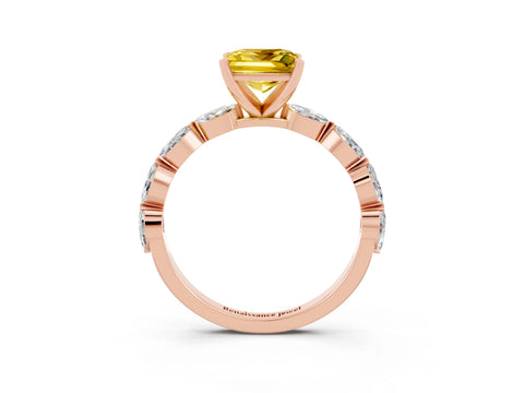 Rose gold Princess Cut Yellow Sapphire Ring with Marquise Side Stones and Prong Setting_15