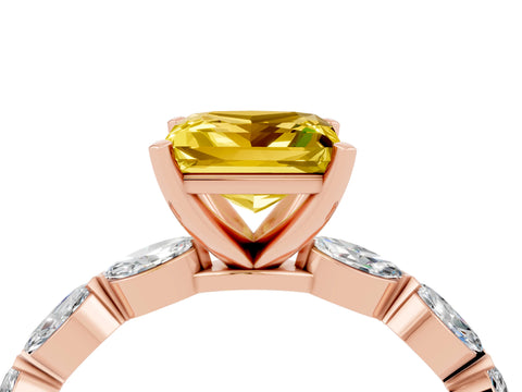 Rose gold Princess Cut Yellow Sapphire Ring with Marquise Side Stones and Prong Setting_16