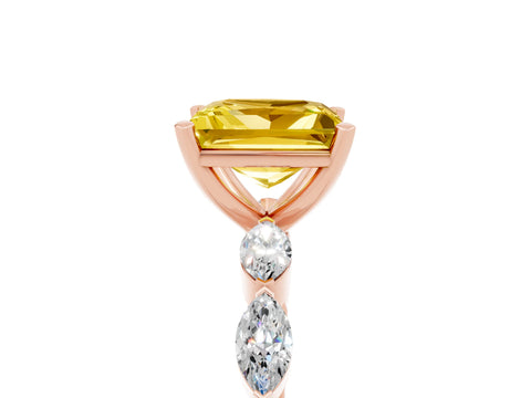 Rose gold Princess Cut Yellow Sapphire Ring with Marquise Side Stones and Prong Setting_17