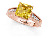 Rose gold Princess Cut Yellow Sapphire Ring with Milgrain Pavé Band and Four-Prong Setting_37