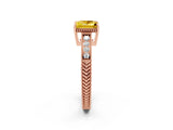 Rose gold Princess Cut Yellow Sapphire Ring with Milgrain Pavé Band and Four-Prong Setting_38