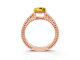 Rose gold Princess Cut Yellow Sapphire Ring with Milgrain Pavé Band and Four-Prong Setting_39