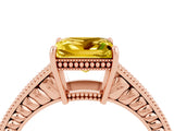 Rose gold Princess Cut Yellow Sapphire Ring with Milgrain Pavé Band and Four-Prong Setting_40