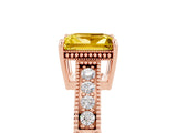 Rose gold Princess Cut Yellow Sapphire Ring with Milgrain Pavé Band and Four-Prong Setting_41