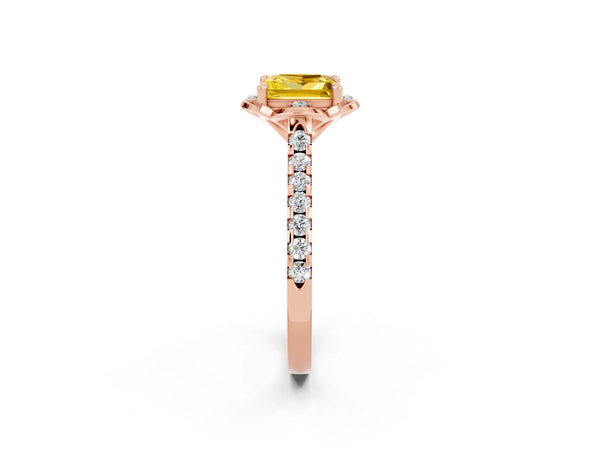 Rose gold Princess Cut Yellow Sapphire Ring with Pavé Band and Floral Prong Setting