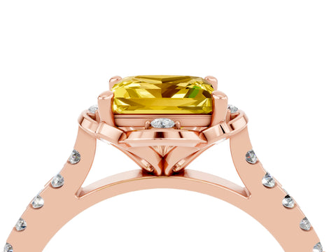 Rose gold Princess Cut Yellow Sapphire Ring with Pavé Band and Floral Prong Setting_4