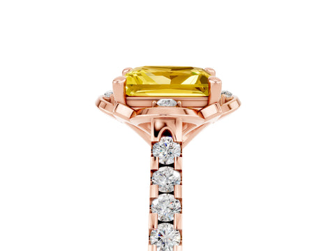 Rose gold Princess Cut Yellow Sapphire Ring with Pavé Band and Floral Prong Setting_5