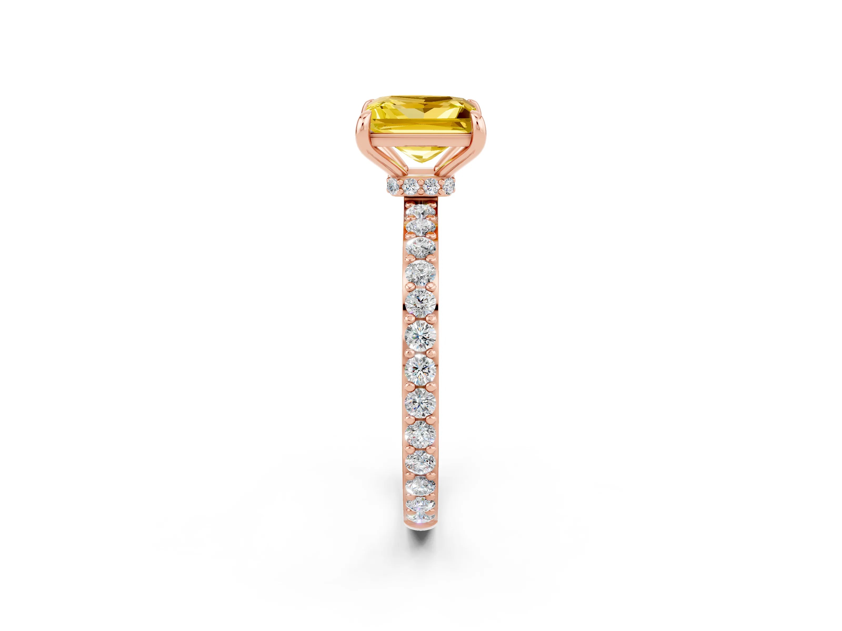 Rose gold Princess Cut Yellow Sapphire Ring with Pavé Band and Four-Prong Setting_26