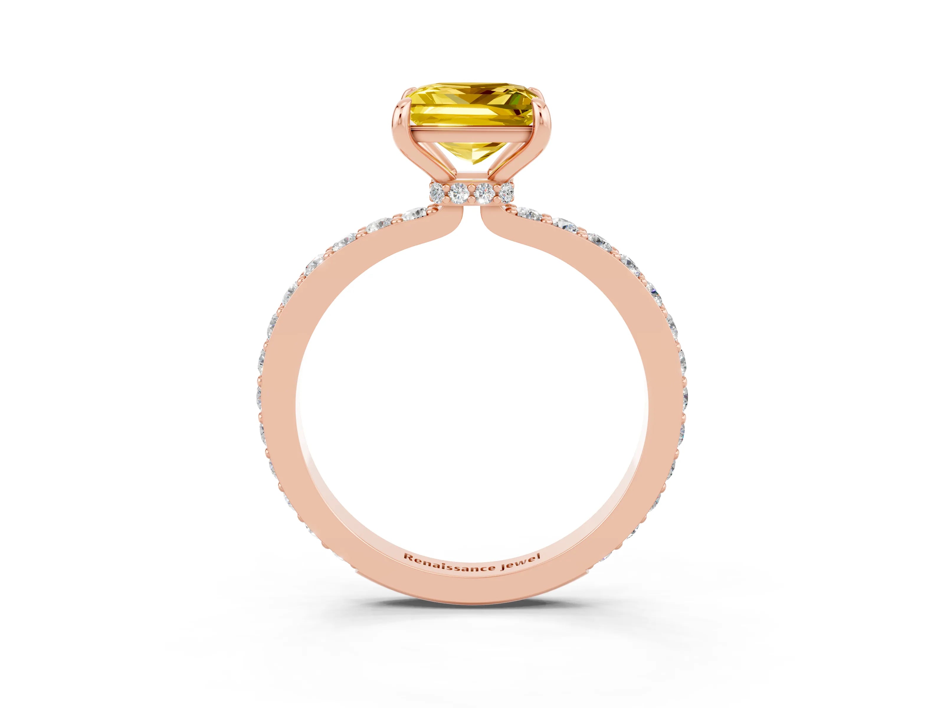 Rose gold Princess Cut Yellow Sapphire Ring with Pavé Band and Four-Prong Setting_27
