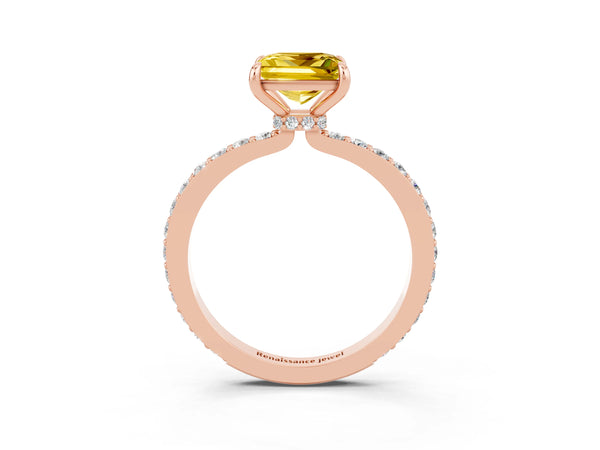 Rose gold Princess Cut Yellow Sapphire Pavé Engagement Ring with Round  Accents and Prong Setting