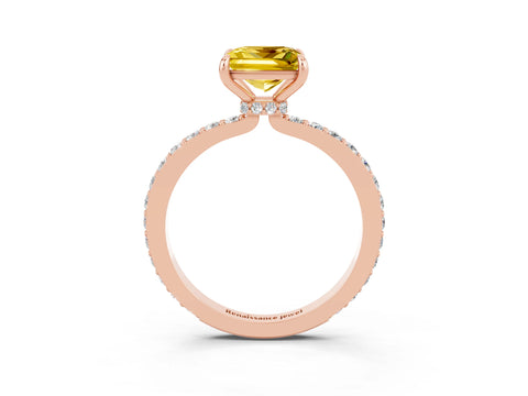 Rose gold Princess Cut Yellow Sapphire Ring with Pavé Band and Four-Prong Setting_27
