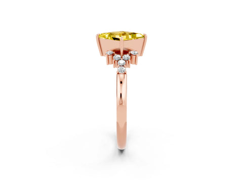 Rose gold Princess Cut Yellow Sapphire Ring with Side Stones and Four-Prong Setting_62