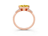 Rose gold Princess Cut Yellow Sapphire Ring with Side Stones and Four-Prong Setting_63