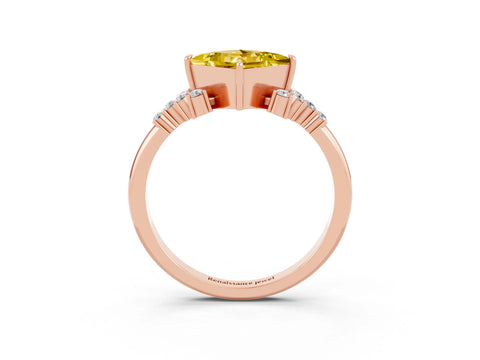 Rose gold Princess Cut Yellow Sapphire Ring with Side Stones and Four-Prong Setting_63