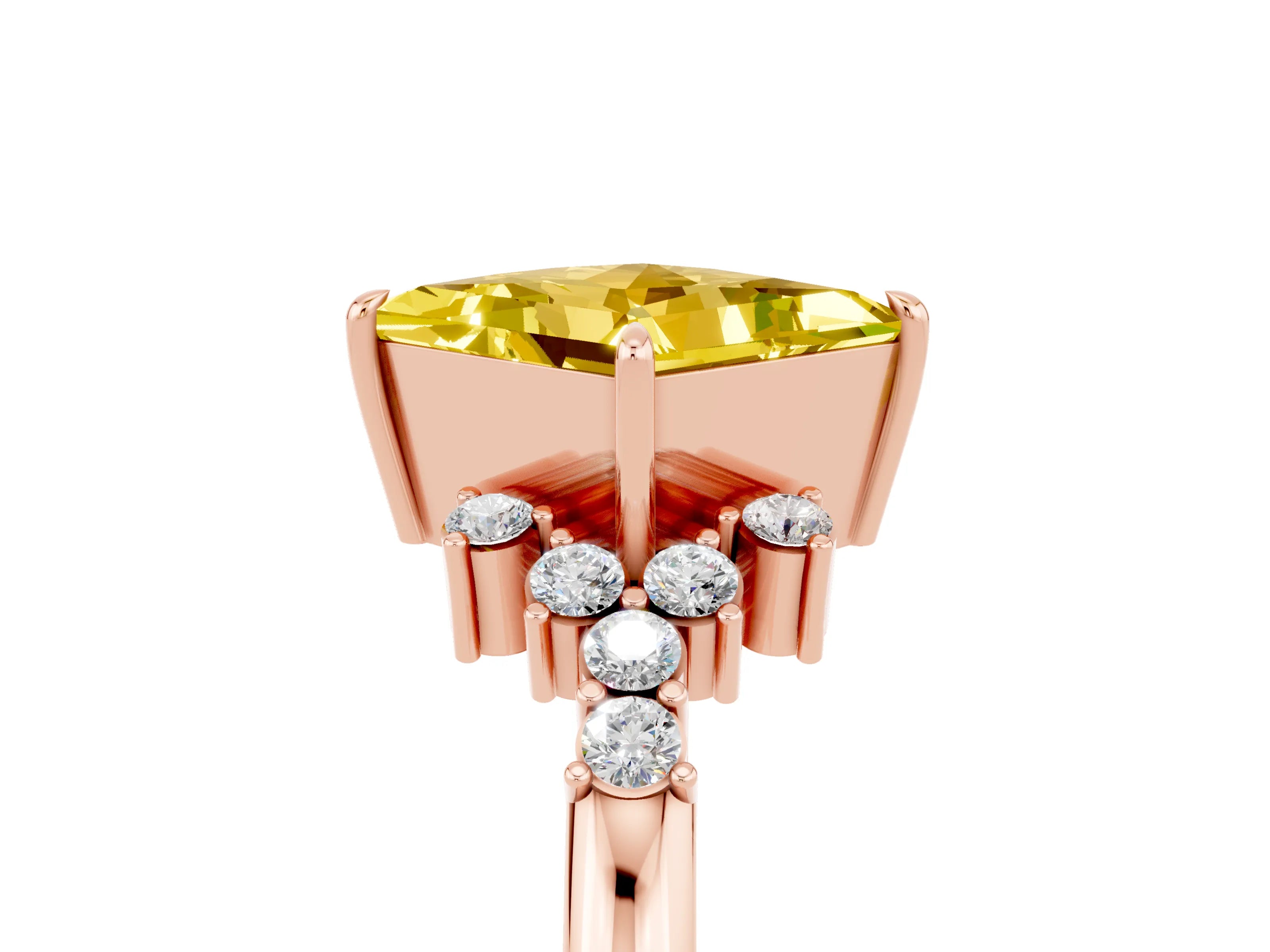 Rose gold Princess Cut Yellow Sapphire Ring with Side Stones and Four-Prong Setting_65