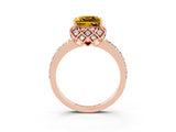 Rose gold Princess Cut Yellow Sapphire Scalloped Halo Engagement Ring with Round Shared Prong Band_15