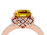 Rose gold Princess Cut Yellow Sapphire Scalloped Halo Engagement Ring with Round Shared Prong Band_16