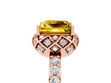 Rose gold Princess Cut Yellow Sapphire Scalloped Halo Engagement Ring with Round Shared Prong Band_17