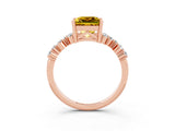 Rose gold Princess Cut Yellow Sapphire Scattered Round Accent Ring with Prong Setting_30