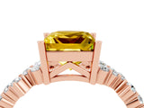 Rose gold Princess Cut Yellow Sapphire Scattered Round Accent Ring with Prong Setting_31