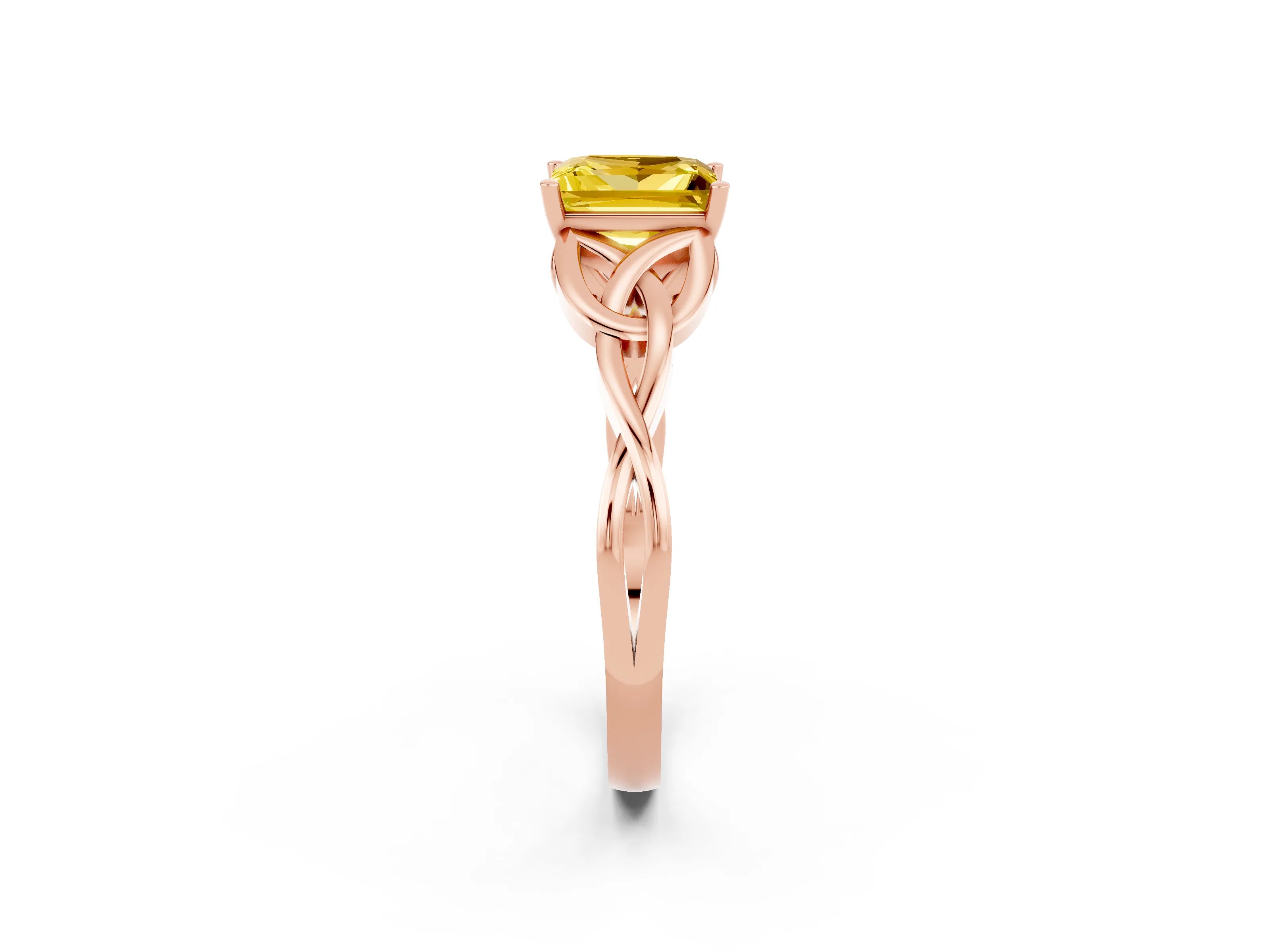 Rose gold Princess Cut Yellow Sapphire Solitaire Celtic Knot Ring with Four-Prong Setting_38