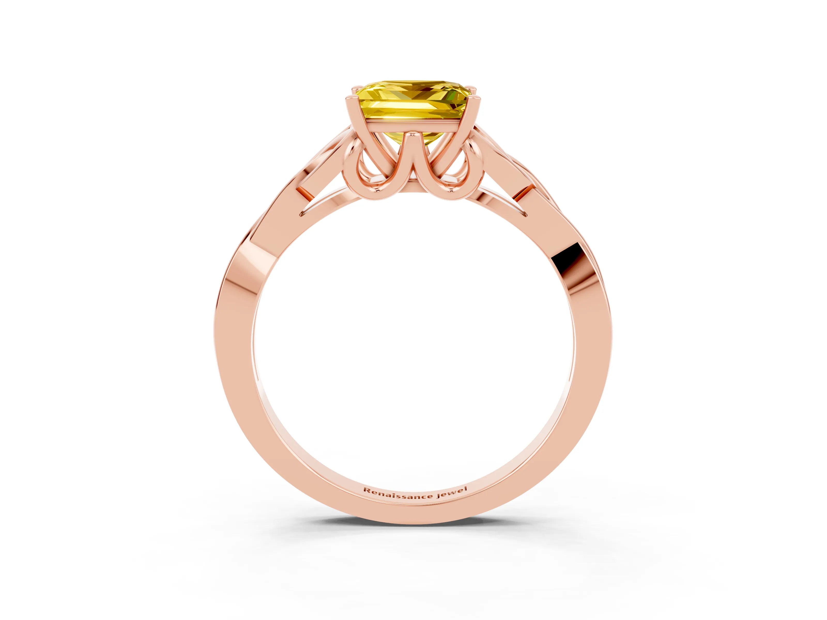 Rose gold Princess Cut Yellow Sapphire Solitaire Celtic Knot Ring with Four-Prong Setting_39