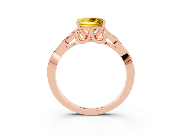 Rose gold Princess Cut Yellow Sapphire Solitaire Celtic Knot Ring with Four-Prong Setting